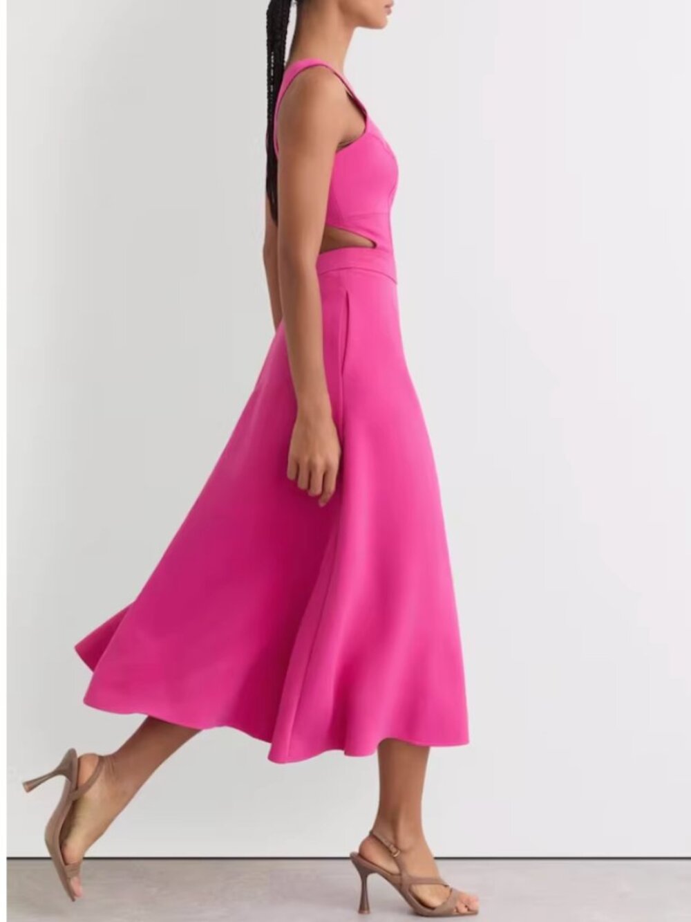 REISS Dina Waisted Midi Dress 0/4/6/8 Raspberry Pink Classic Party - Picture 3 of 11